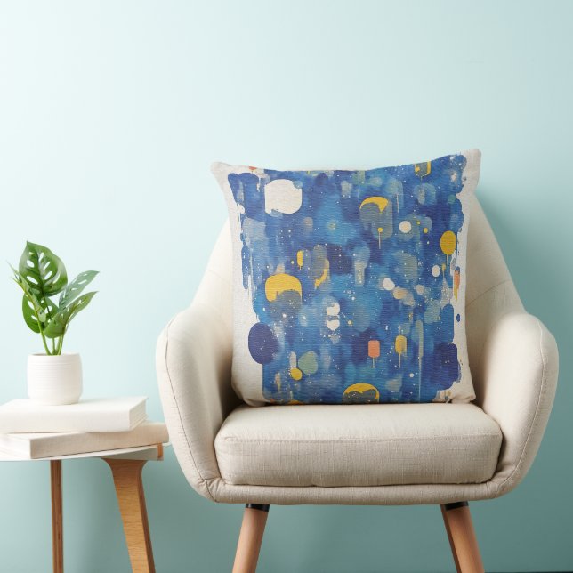 Vibrant Blue Gold Abstract Geometric Drip Kussen (Stoel)