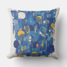 Vibrant Blue Gold Abstract Geometric Drip Kussen