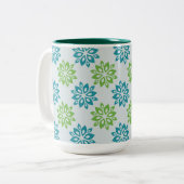 Vibrant Blue & Green Abstract Floral Tweekleurige Koffiemok (Voorkant links)