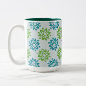 Vibrant Blue & Green Abstract Floral Tweekleurige Koffiemok (Links)