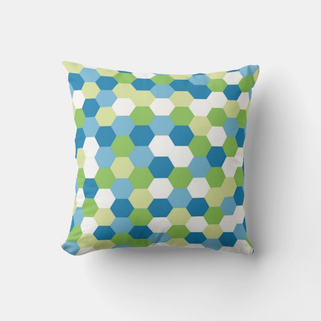  “Vibrant Blue & Green Hexagon Mosaic*Throw Pillow Kussen (Voorkant)