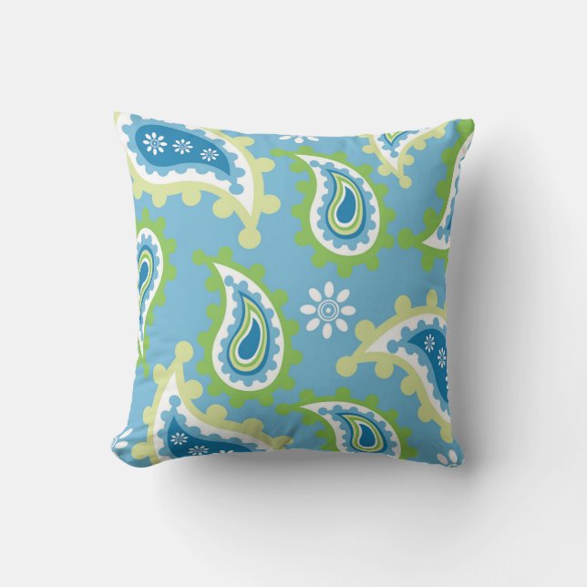 “Vibrant Blue & Green Paisley Pattern“Vibrant Blue Kussen (Voorkant)