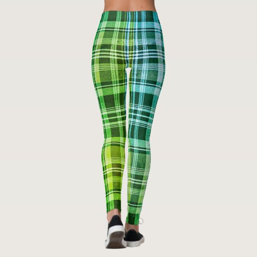 Vibrant Blue Green Plaid Gradient Pattern Leggings (Achterkant)