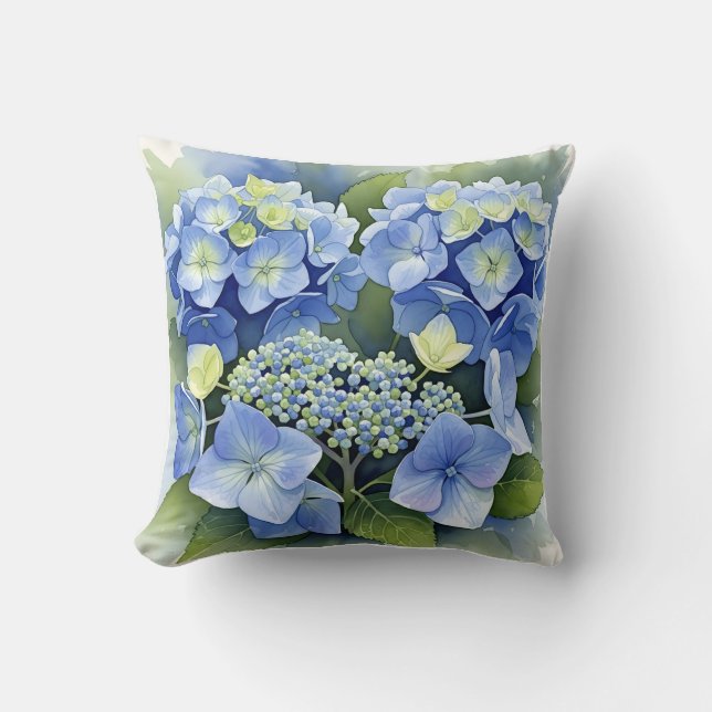 Vibrant Blue Hydrangea Watercolor  Decorative Kussen (Voorkant)