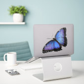 Vibrant Blue Morpho Butterfly Sticker - Custom Cut (Laptop op bureau)