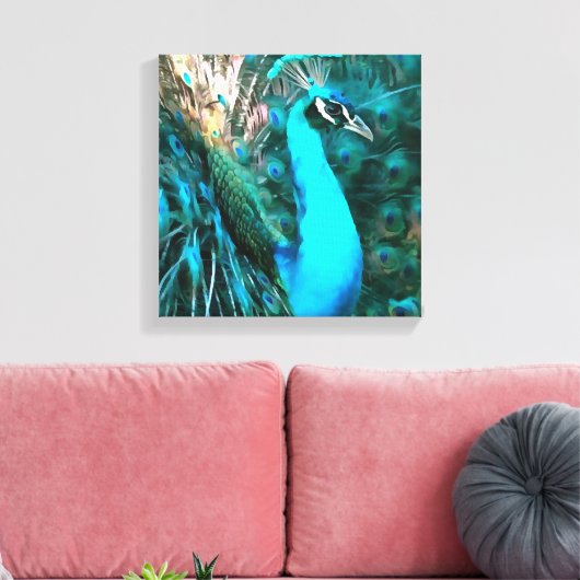 Vibrant Blue Peacococo in met gepante staart Canvas Afdruk (Insitu (Woonkamer))