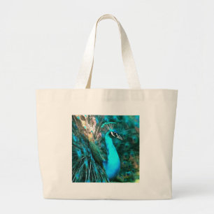 Vibrant Blue Peacococo in met gepante staart Grote Tote Bag