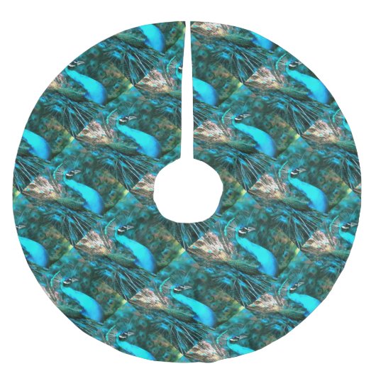 Vibrant Blue Peacococo in met gepante staart Kerstboom Rok (Voorkant)