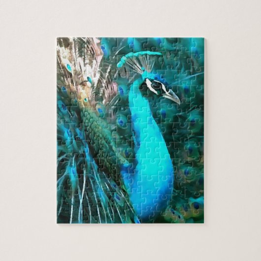 Vibrant Blue Peacococo in met gepante staart Legpuzzel (Verticaal)