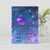 Vibrant Blue Purple Bauble Bokeh Christmas Party Kaart (Staand voorkant)