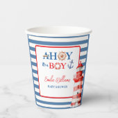 Vibrant Blue Red Coastal Lighthouse Baby Shower Papieren Bekers (Voorkant)