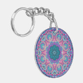 Vibrant Blue Roze Blauwgroen Paars Floral Mandala Sleutelhanger (Voorkant Links)