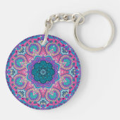 Vibrant Blue Roze Blauwgroen Paars Floral Mandala Sleutelhanger (Achterkant)