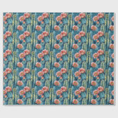 Vibrant Blue Watercolor Cacti Pattern Cadeaupapier (Vlak)