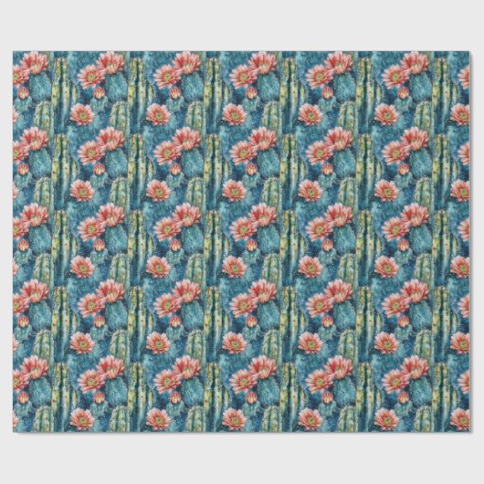 Vibrant Blue Watercolor Cacti Pattern Cadeaupapier (Vlak)