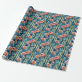 Vibrant Blue Watercolor Cacti Pattern Cadeaupapier (Uitgerold)