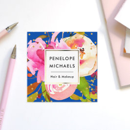 Vibrant Blue Waterverf Floral met Confetti Vierkante Visitekaartje