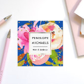 Vibrant Blue Waterverf Floral met Confetti Vierkante Visitekaartje