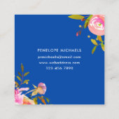 Vibrant Blue Waterverf Floral met Confetti Vierkante Visitekaartje (Achterkant)