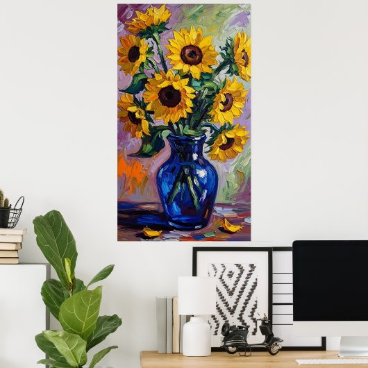 Vibrant Blue & Yellow Sunflower Expressionist Poster (Thuiskantoor)