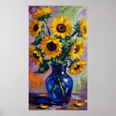 Vibrant Blue & Yellow Sunflower Expressionist Poster (Voorkant)