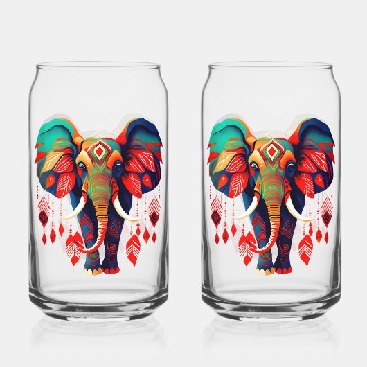 Vibrant Boho Chic Elephant Blikvorm Glas (Voorkant)