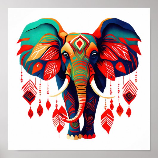 Vibrant Boho Chic Elephant Poster (Voorkant)