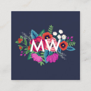 Vibrant Boho Floral Bouquet Monogram Vierkante Visitekaartje