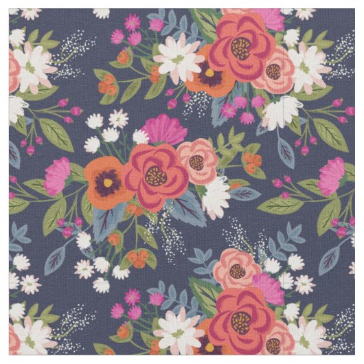 Vibrant Boho Floral Bouquets Patroon Stof (Close Up)