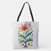 Vibrant Boho Floral Tree Folk Art Botanical Tote Bag (Voorkant)