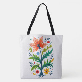 Vibrant Boho Floral Tree Folk Art Botanical Tote Bag