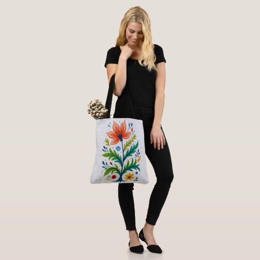 Vibrant Boho Floral Tree Folk Art Botanical Tote Bag (Op model)