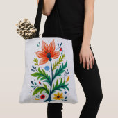 Vibrant Boho Floral Tree Folk Art Botanical Tote Bag (Dichtbij)