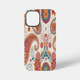 Vibrant Boho Paisley white Floral Pattern iPhone 12 Mini Hoesje