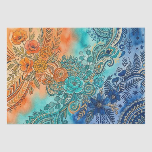 Vibrant Boho Rainbow Gradient Floral Tissuepapier (Voorkant)