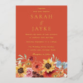 Vibrant Bold Floral Summer Wedding Gold Folie Uitnodiging (Voorkant)