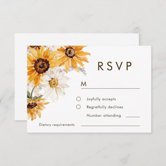 Vibrant Bold Sunshine Floral Wedding RSVP Kaartje (Voorkant / Achterkant)