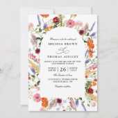 Vibrant Bold Watercolor Wildflower QR Code Wedding Kaart (Voorkant)