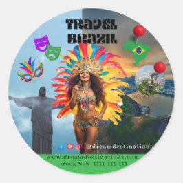 Vibrant Brazilian Carnival Design Travel Agency Ronde Sticker