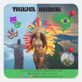 Vibrant Brazilian Carnival Design Travel Agency Vierkante Sticker