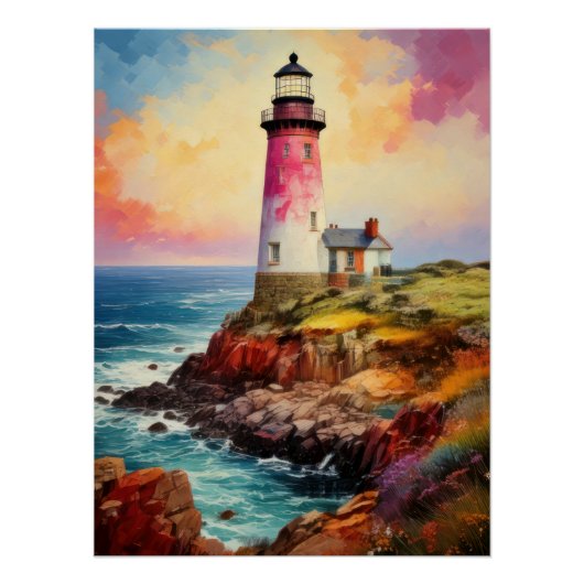 Vibrant Breton Coast Lighthouse - Impressionistic Perfect Poster (Voorkant)