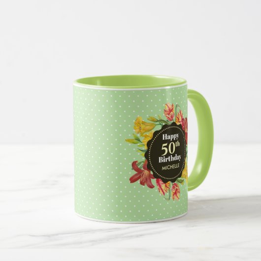 Vibrant Bright Spring Flowers Wreated Birthday Fro Mok (Voorkant rechts)