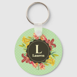 Vibrant Bright Spring Flowers Wreatmonogram Sleutelhanger