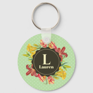 Vibrant Bright Spring Flowers Wreatmonogram Sleutelhanger