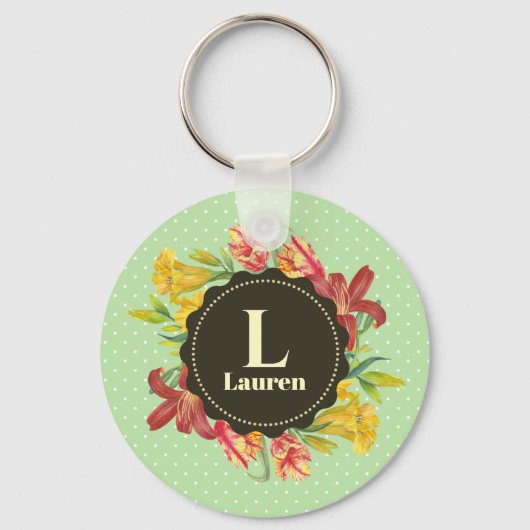 Vibrant Bright Spring Flowers Wreatmonogram Sleutelhanger (Voorkant)