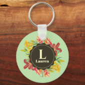 Vibrant Bright Spring Flowers Wreatmonogram Sleutelhanger (Voorkant)