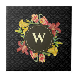 Vibrant Bright Spring Flowers Wreatmonogram Tegeltje