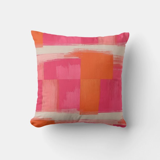 Vibrant Brushstroke Geometric Pattern – Pink & Ora Kussen (Voorkant)