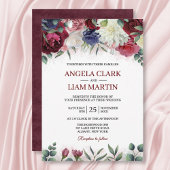 Vibrant burgundy Marsala Navy Pink Floral Wedding Kaart
