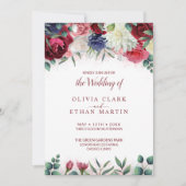 Vibrant burgundy Marsala Navy Pink Floral Wedding Kaart (Voorkant)